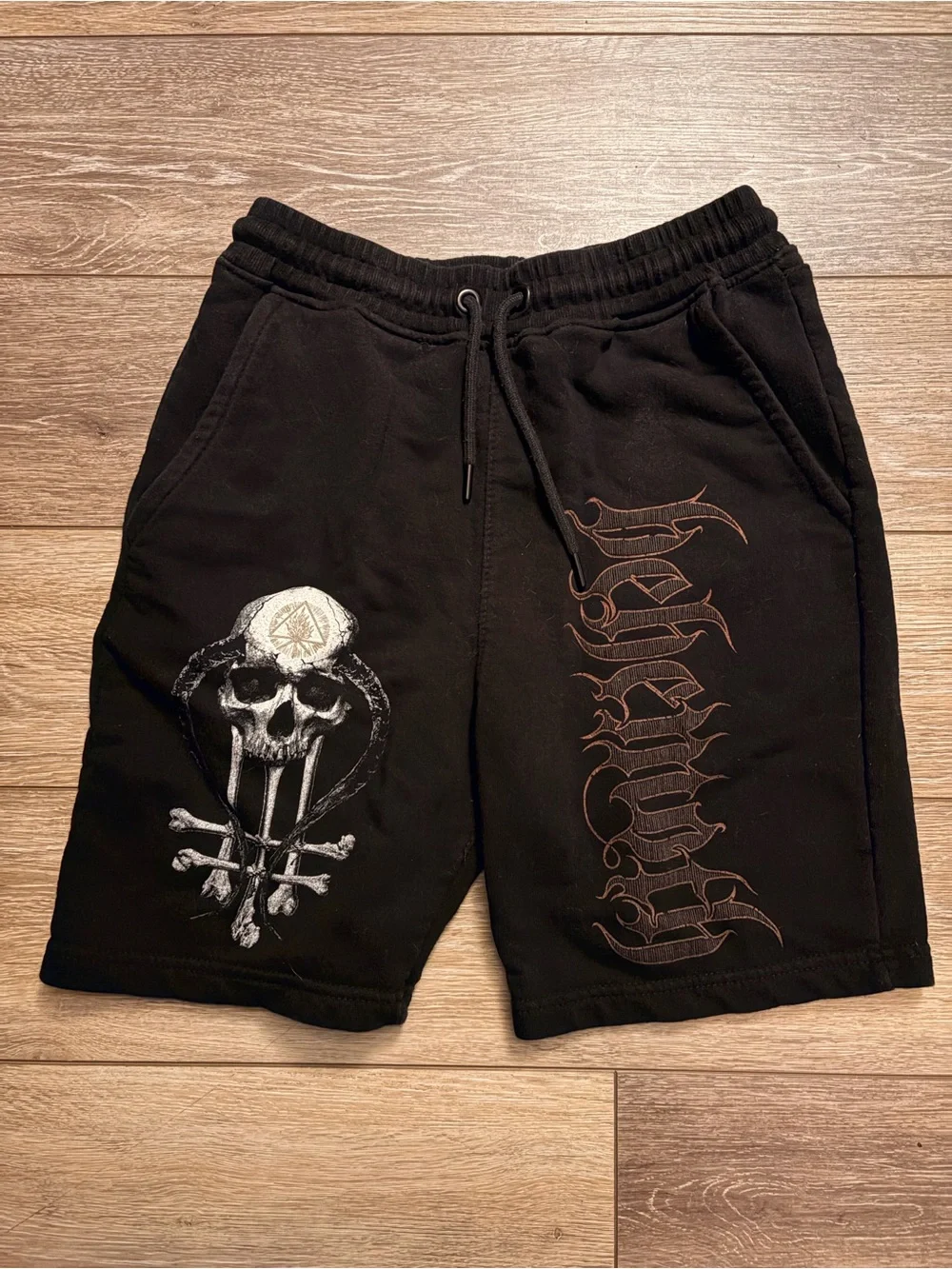 Behemoth Black 100% Satanic Men's Sweat Shorts with Skull Graphic and logo